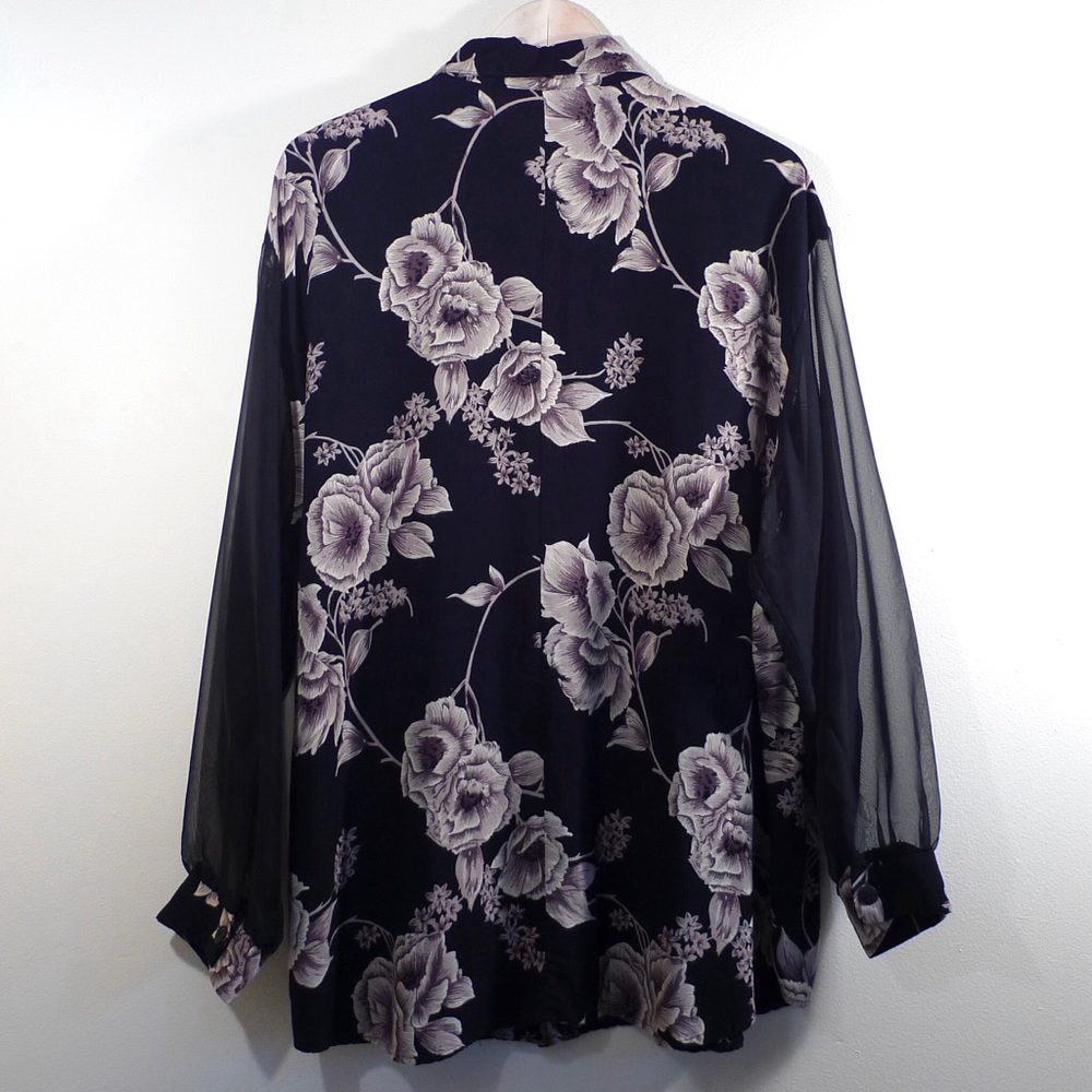 Vintage Sheer Sleeve Floral Print Long Top - Picture 3 of 3